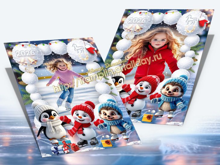 Зимняя рамка из снежков - На Катке